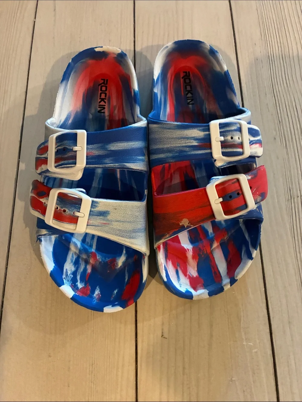 Rockin Kids Red, White & Blue Slide Sandals with Adjustable Straps